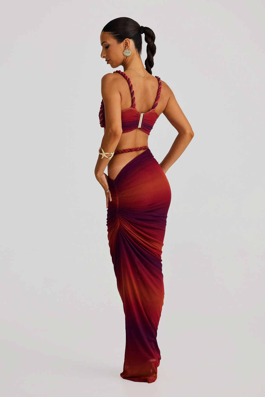 Women's Cocktail Ruched Cutout Maxi Dress Two Piece Set