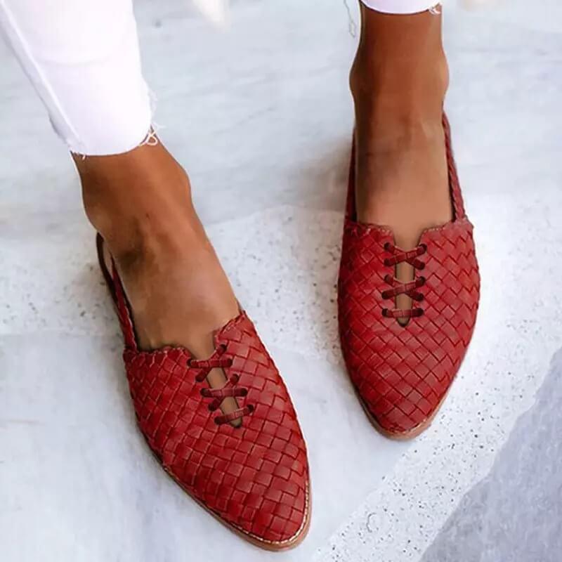 Paige | Women's Woven Lace-Up Pointed Toe Mule Flats