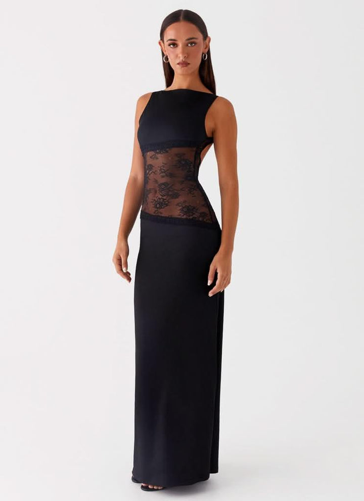 Women's Cocktail Sleeveless Lace Cutout Maxi Dress