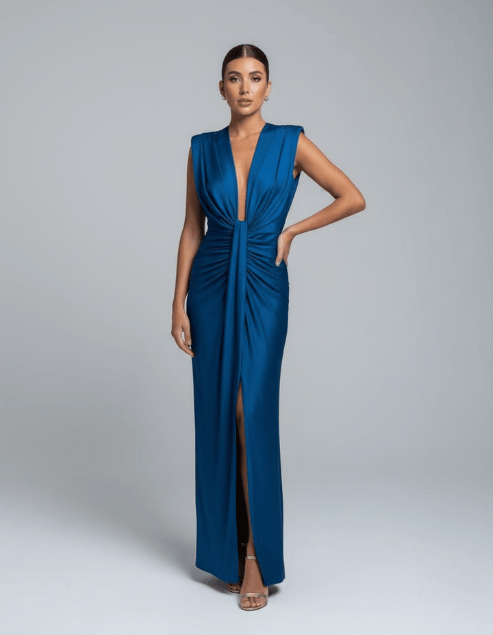 Women's Wedding Guest Sleeveless Plunging Maxi Dress