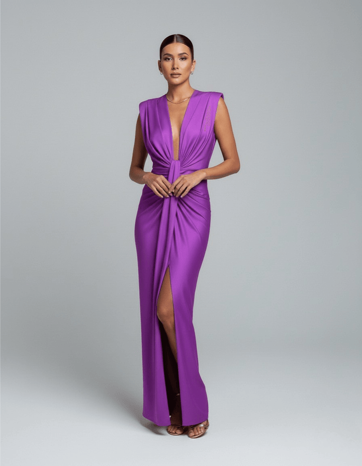 Women's Wedding Guest Sleeveless Plunging Maxi Dress