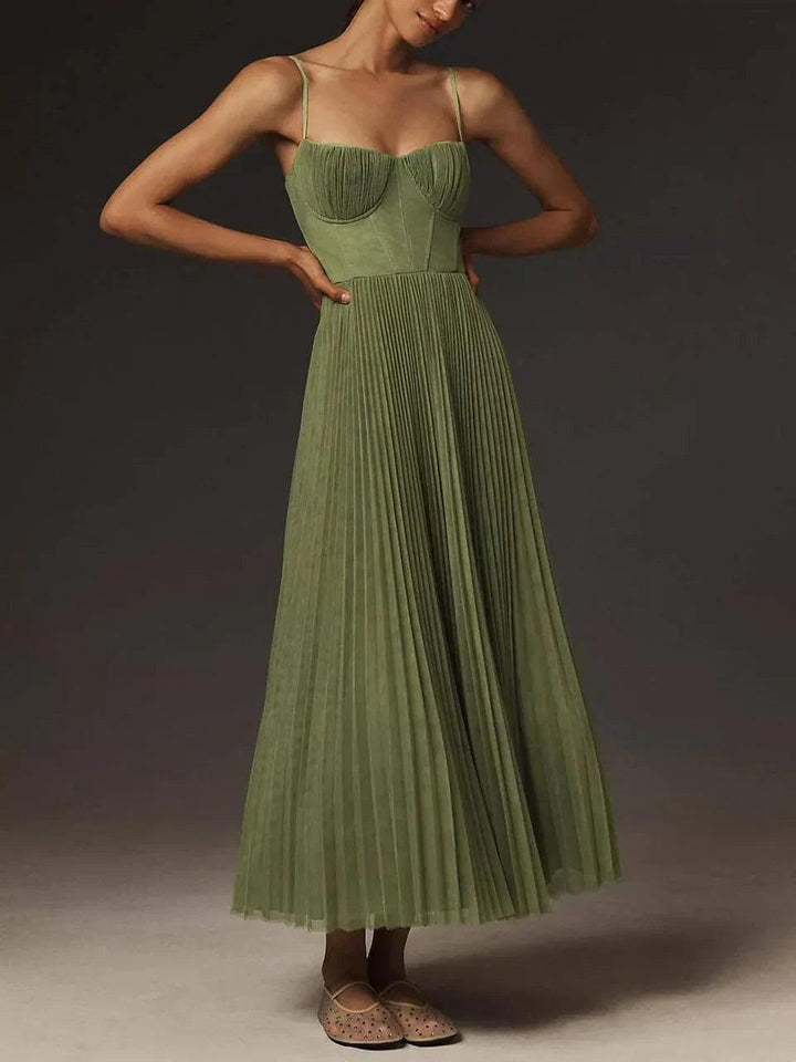 Women's Wedding Guest Pleated Sweetheart Maxi Dress