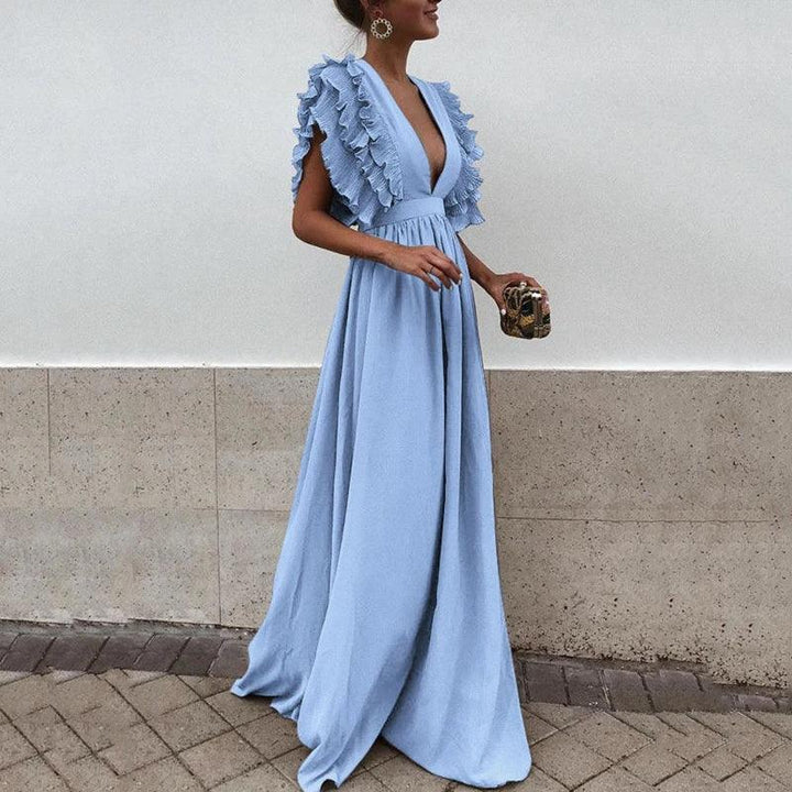 Women's Wedding Guest Plunging V Neck Maxi Dress