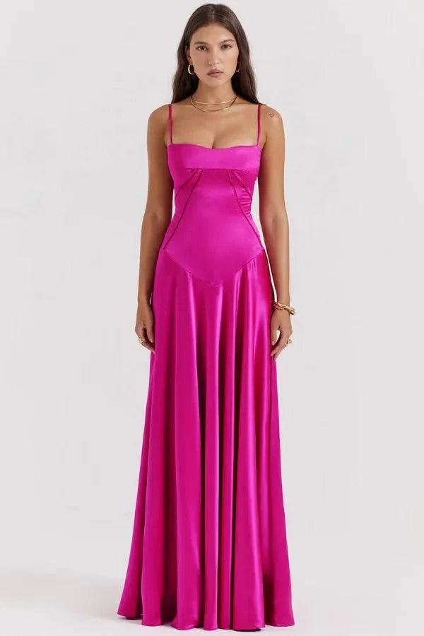 Women's Prom Satin Square Neck Maxi Dress