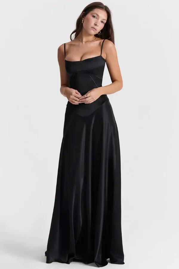 Women's Prom Satin Square Neck Maxi Dress