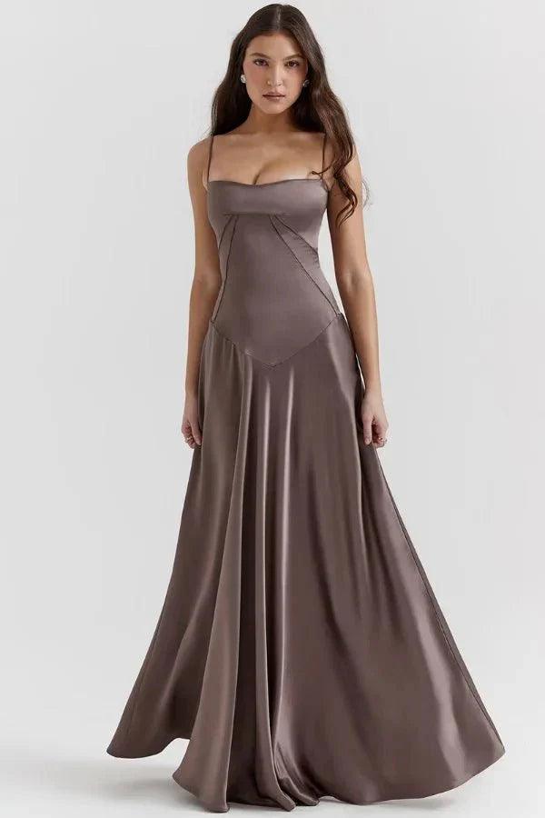 Women's Prom Satin Square Neck Maxi Dress