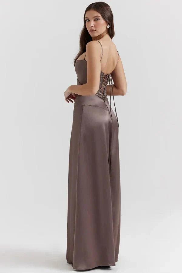 Women's Prom Satin Square Neck Maxi Dress