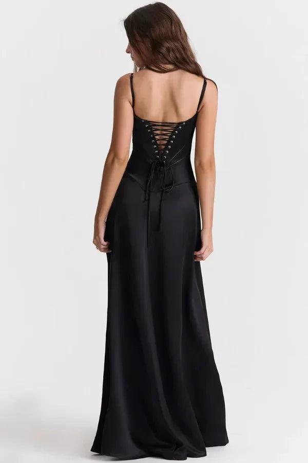 Women's Prom Satin Square Neck Maxi Dress
