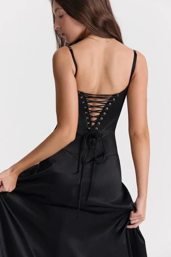 Women's Prom Satin Square Neck Maxi Dress