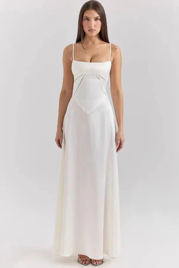 Women's Prom Satin Square Neck Maxi Dress
