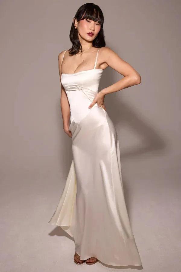 Women's Prom Satin Square Neck Maxi Dress