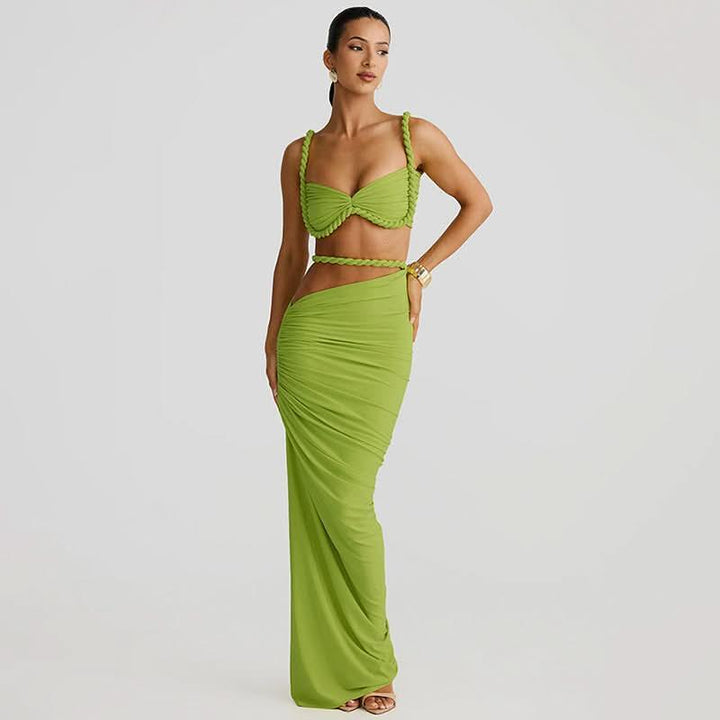 Women's Cocktail Ruched Cutout Maxi Dress Two Piece Set