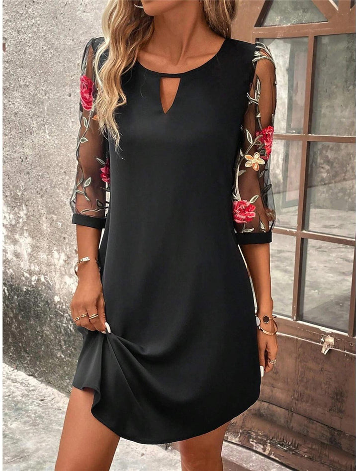 Women's Cocktail Mini Keyhole 3/4 Sleeve Shift Dress