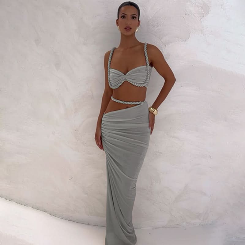Women's Cocktail Ruched Cutout Maxi Dress Two Piece Set