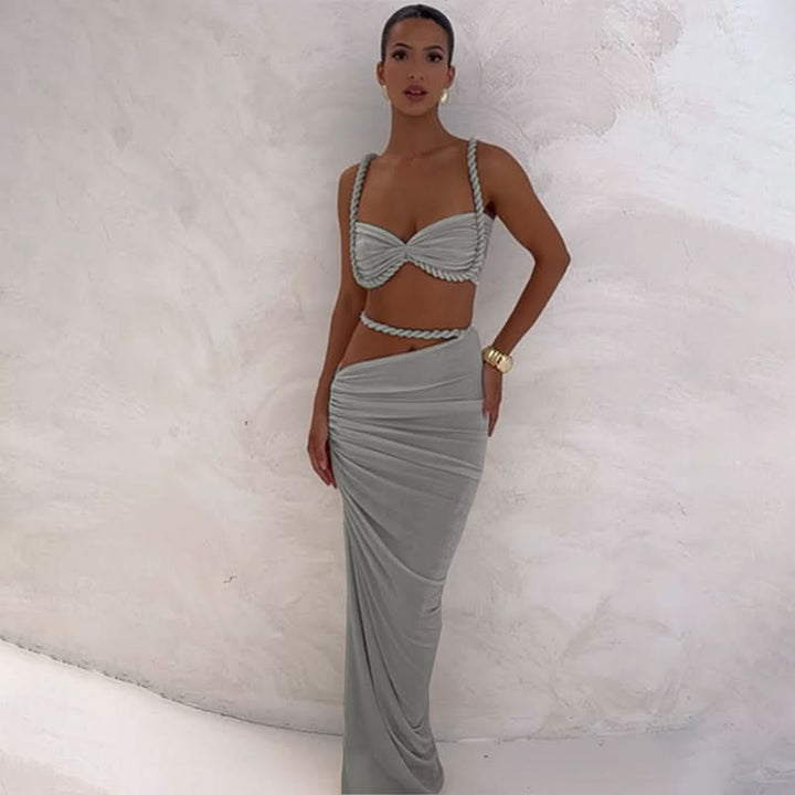 Women's Cocktail Ruched Cutout Maxi Dress Two Piece Set