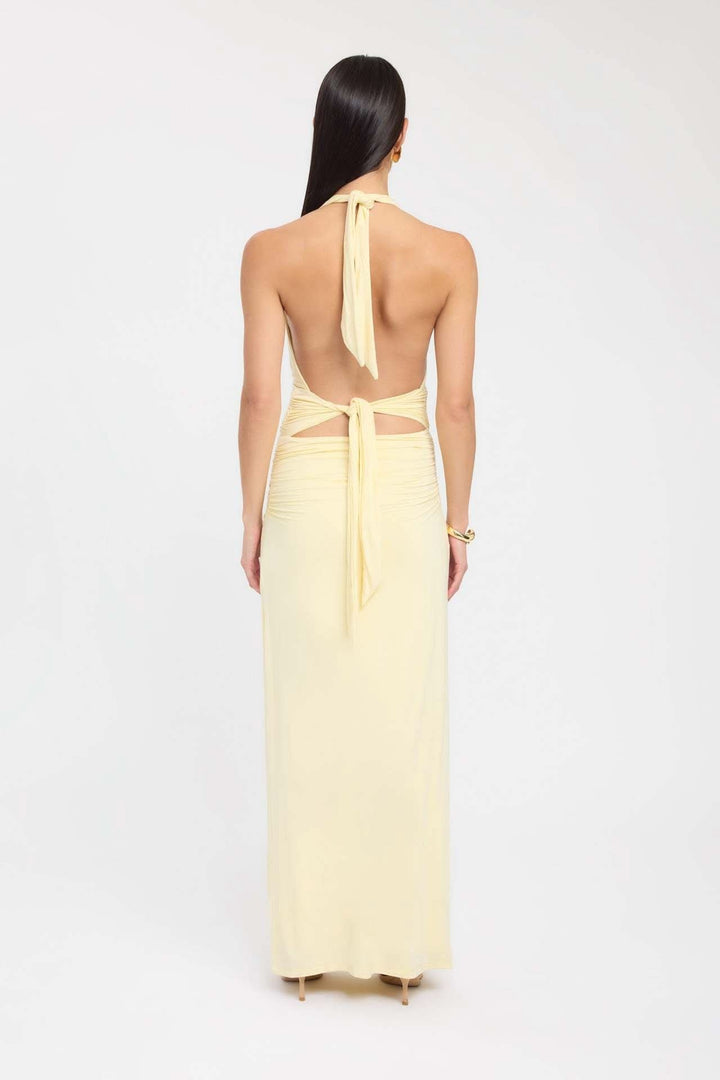 Women's Formal Halter Plunge Ruched Maxi Dress