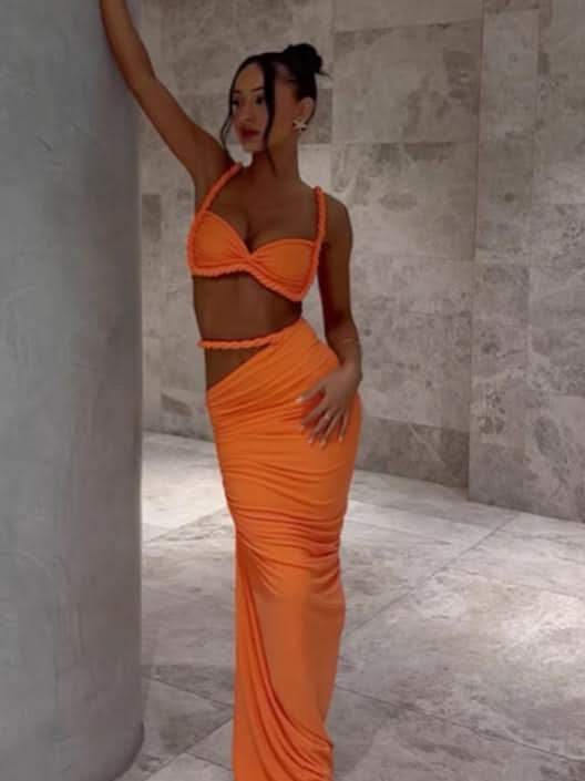 Women's Cocktail Ruched Cutout Maxi Dress Two Piece Set