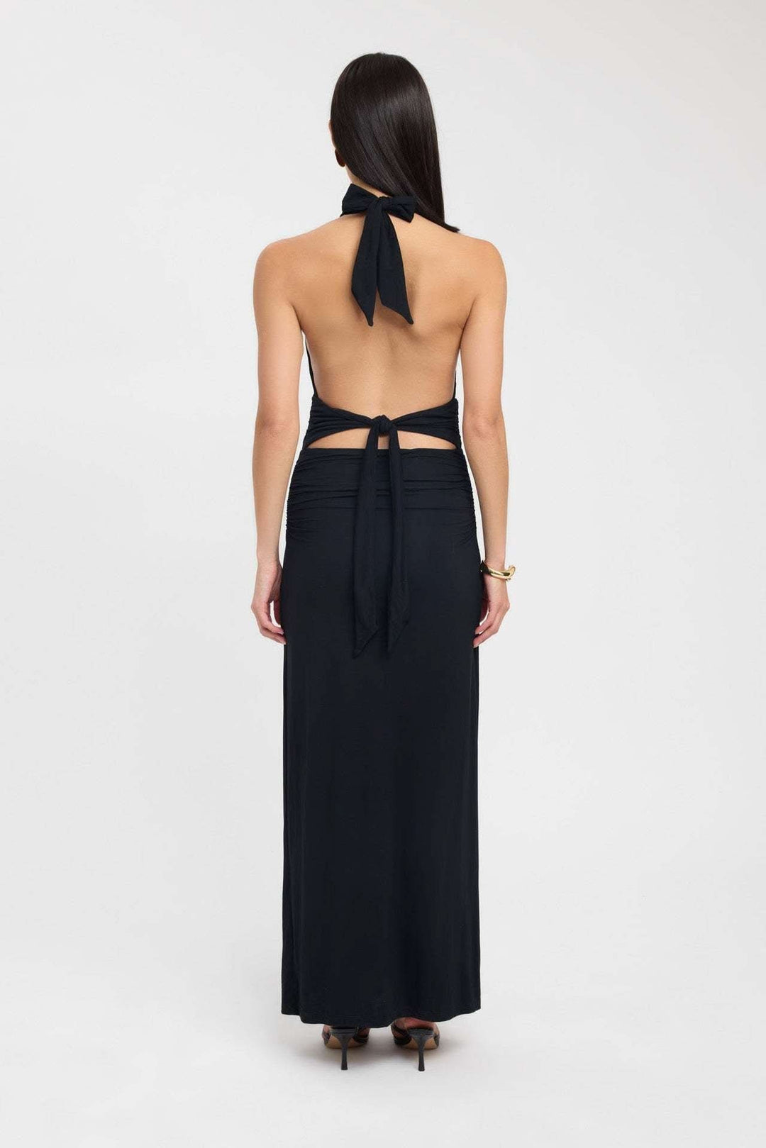 Women's Formal Halter Plunge Ruched Maxi Dress