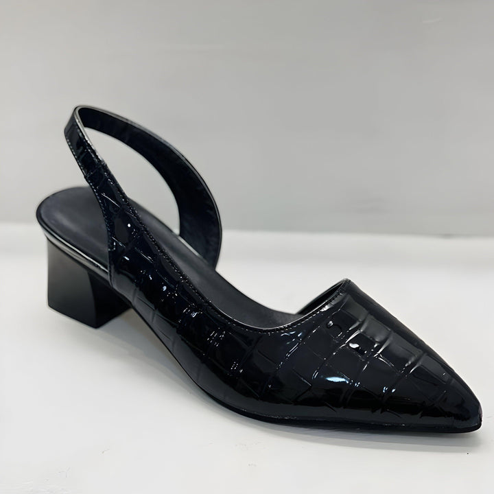 Ayla | Women's Croc Embossed Slingback Pumps with Chunky Heel