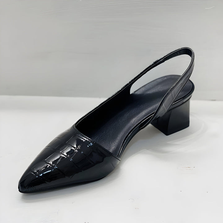 Ayla | Women's Croc Embossed Slingback Pumps with Chunky Heel