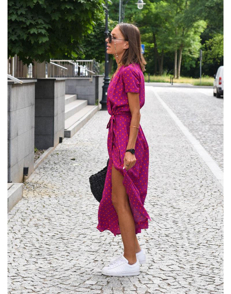 Women's Wedding Guest Floral V Neck Midi Wrap Dress