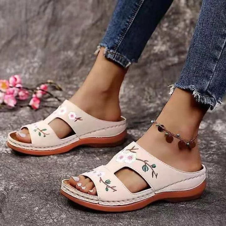 Yelena | Woman's Embroidered Floral Slip On Sandals