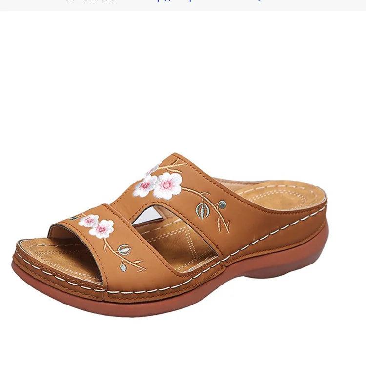 Yelena | Woman's Embroidered Floral Slip On Sandals
