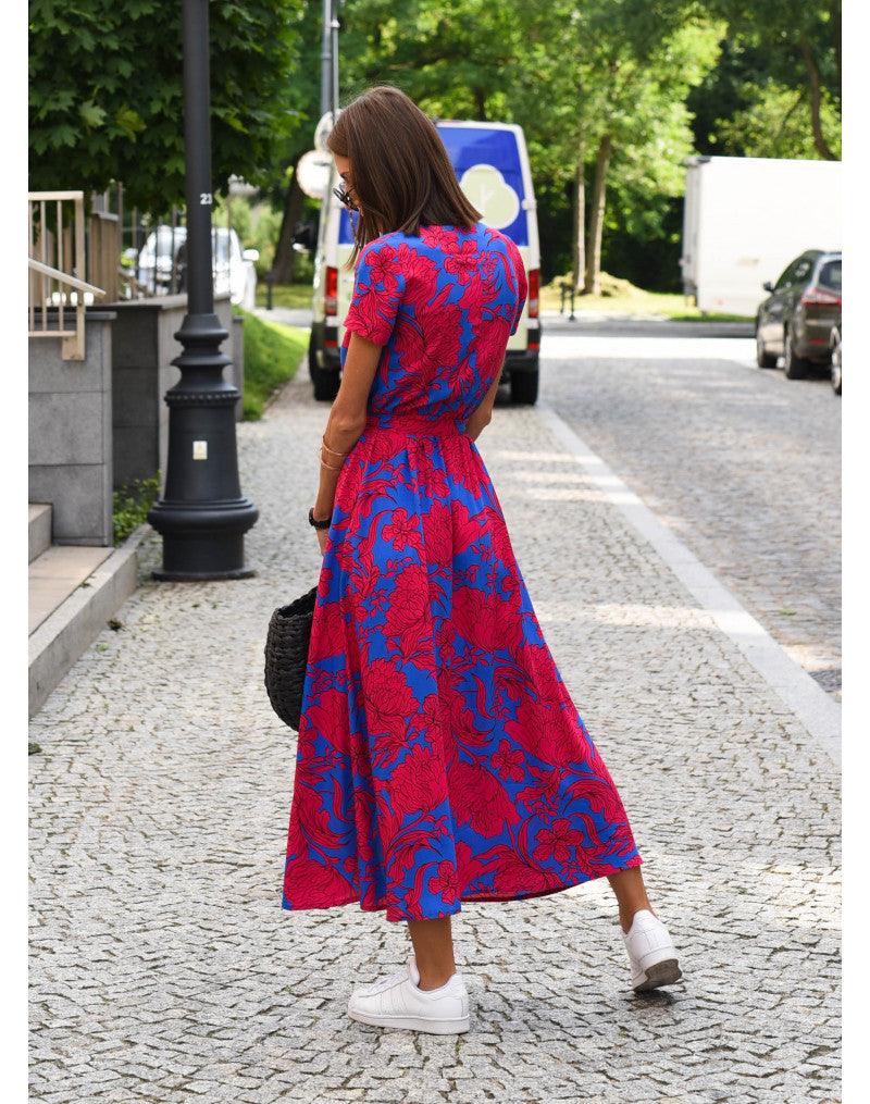Women's Wedding Guest Floral V Neck Midi Wrap Dress