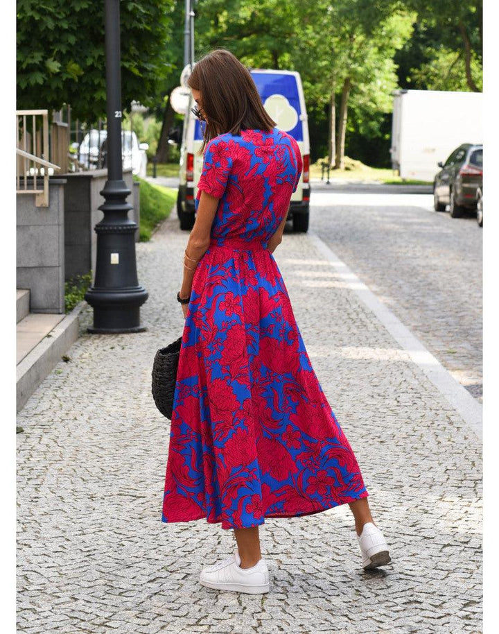 Women's Wedding Guest Floral V Neck Midi Wrap Dress