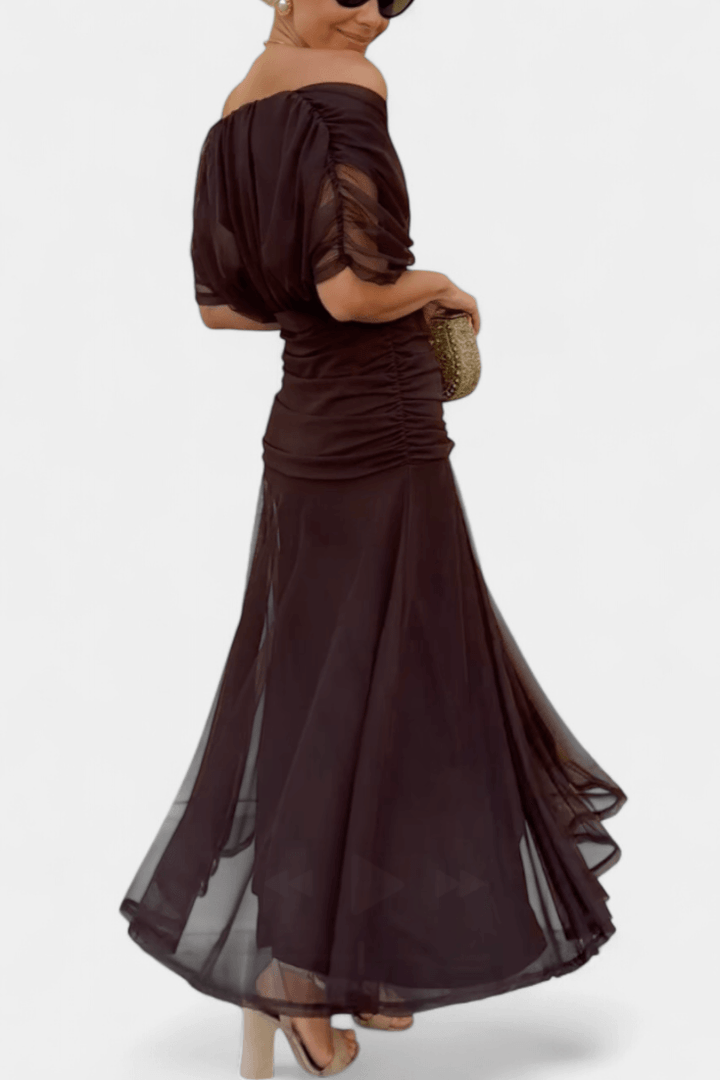 Women's Wedding Guest Off Shoulder Ruched Maxi Dress
