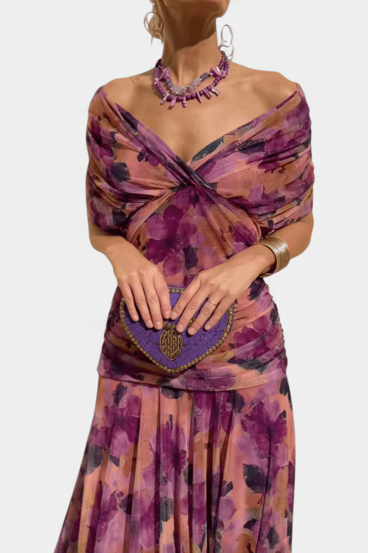 Women's Wedding Guest Off Shoulder Ruched Maxi Dress