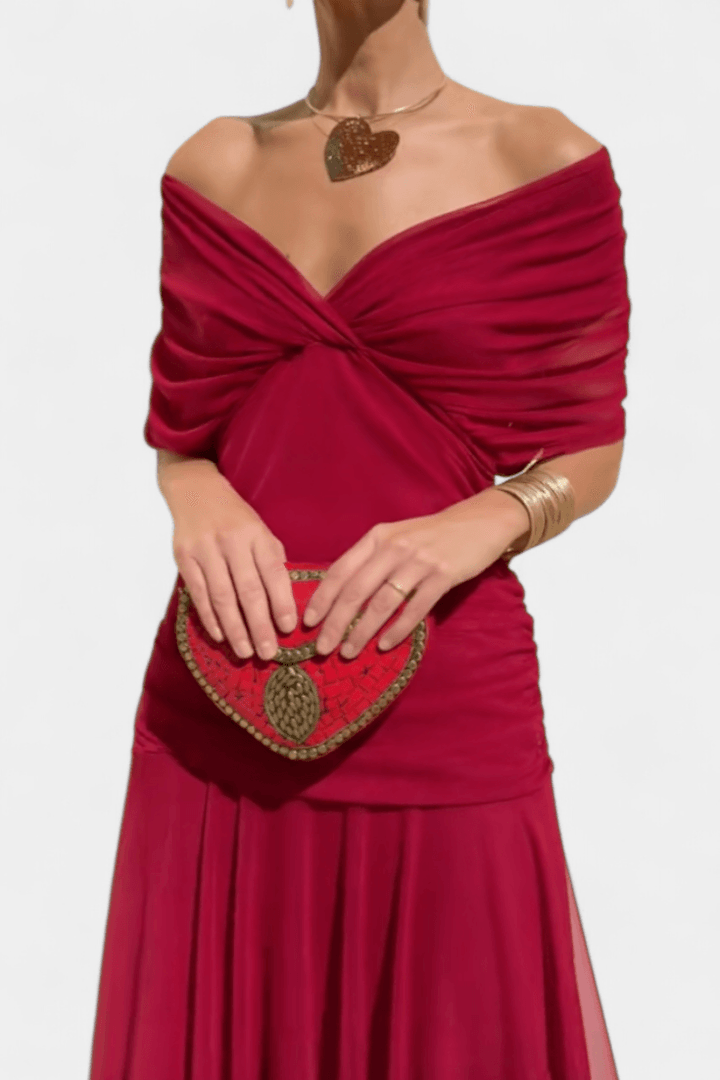 Women's Wedding Guest Off Shoulder Ruched Maxi Dress