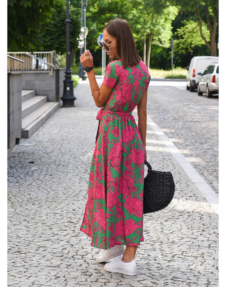 Women's Wedding Guest Floral V Neck Midi Wrap Dress