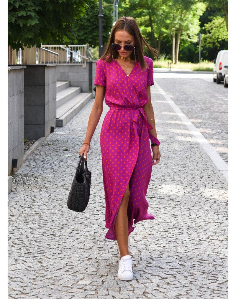 Women's Wedding Guest Floral V Neck Midi Wrap Dress