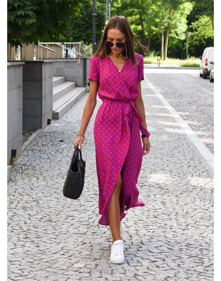 Women's Wedding Guest Floral V Neck Midi Wrap Dress