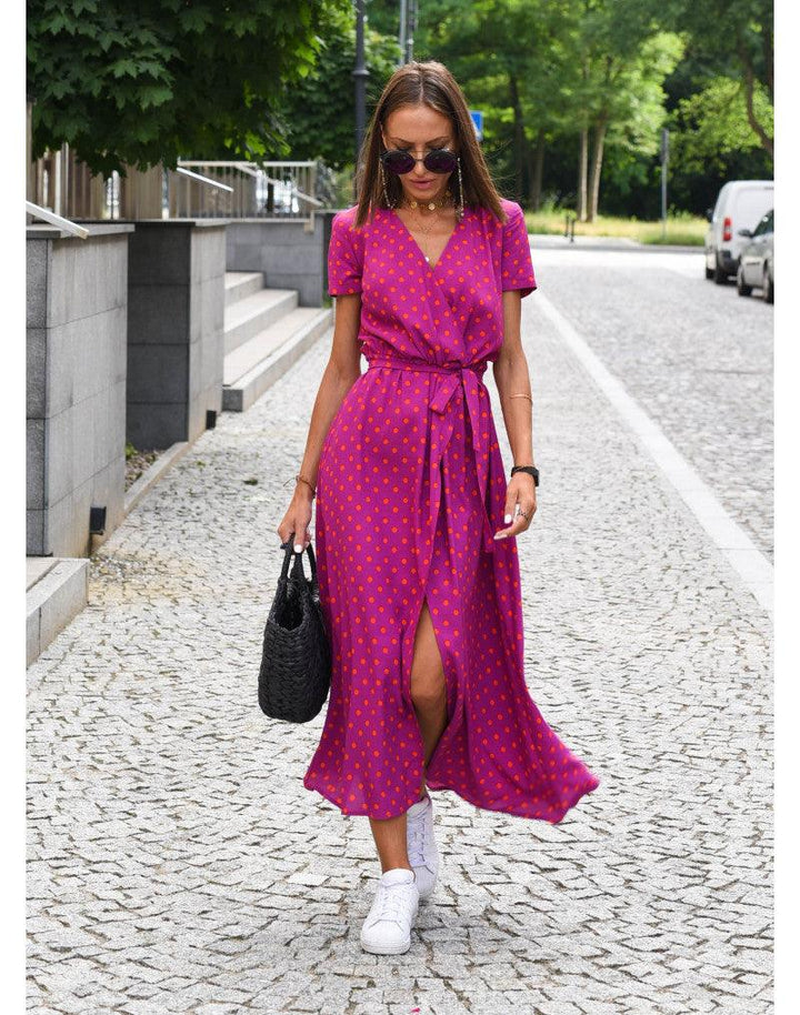 Women's Wedding Guest Floral V Neck Midi Wrap Dress
