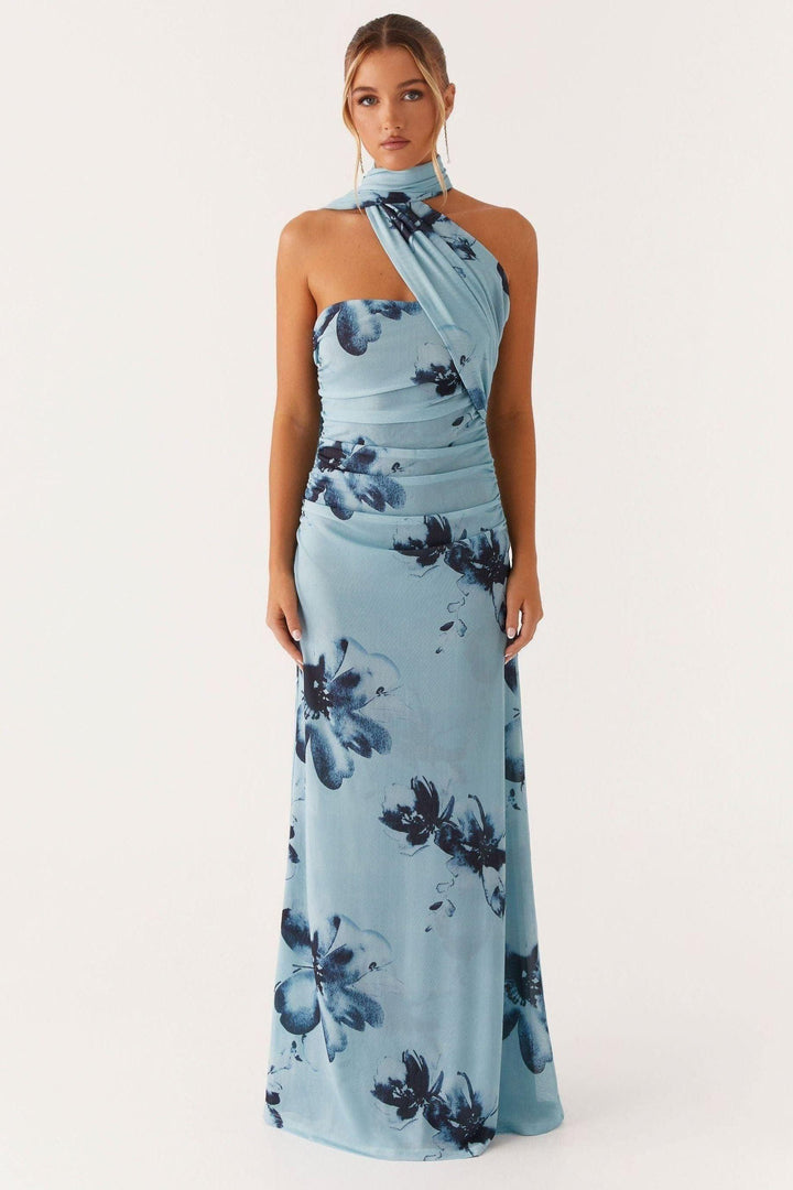 Women's Wedding Guest Floral Halter Maxi Dress