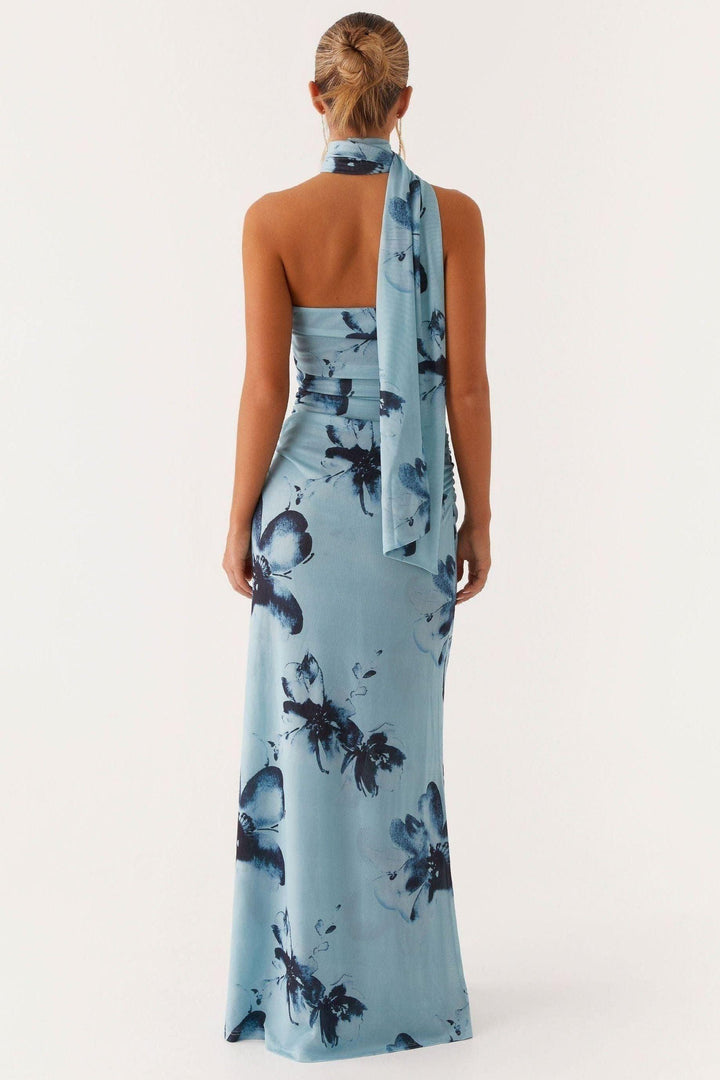 Women's Wedding Guest Floral Halter Maxi Dress