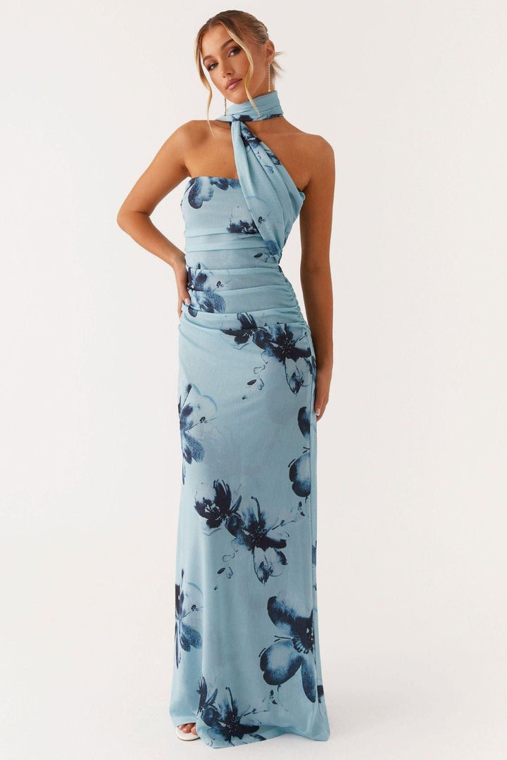 Women's Wedding Guest Floral Halter Maxi Dress