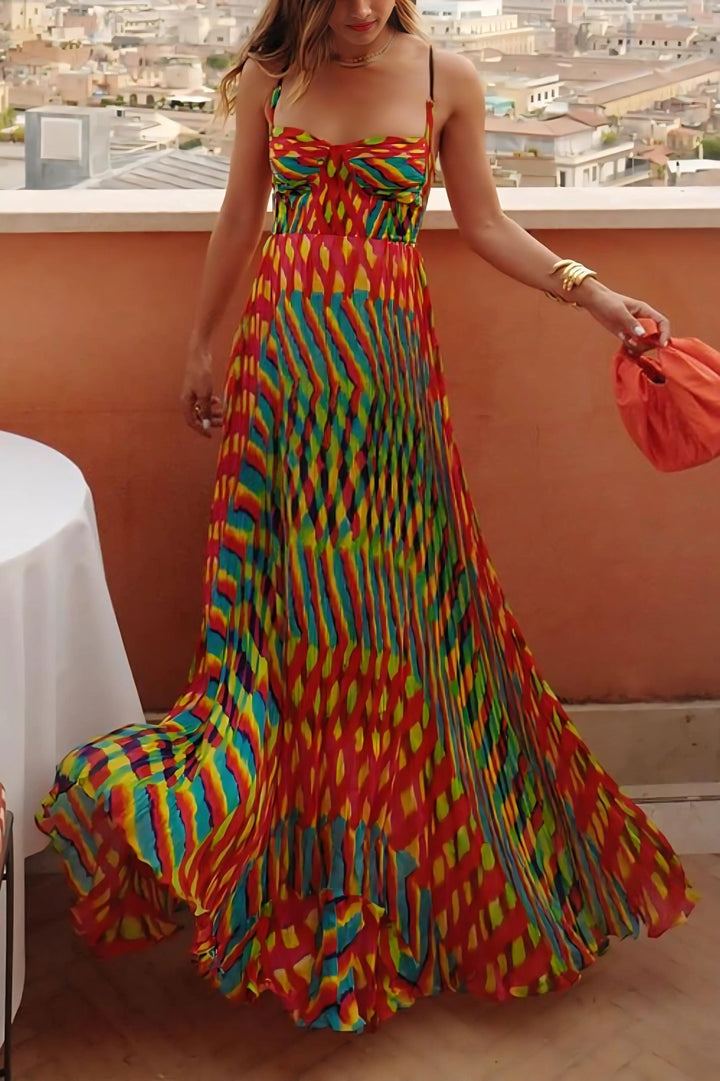 Women's Wedding Guest Printed Spaghetti Strap Maxi Dress