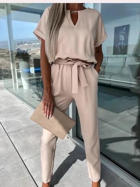 Women's Cocktail V Neck Short Sleeve Ankle Jumpsuit