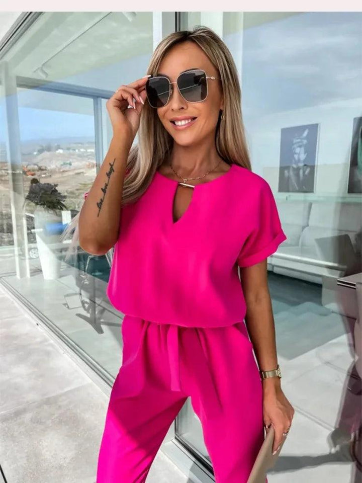 Women's Cocktail V Neck Short Sleeve Ankle Jumpsuit