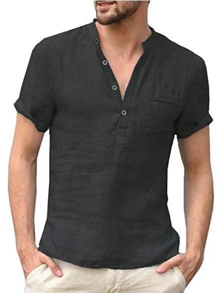 Aaron | Men's Linen V Neck Short Sleeve Henley Shirt