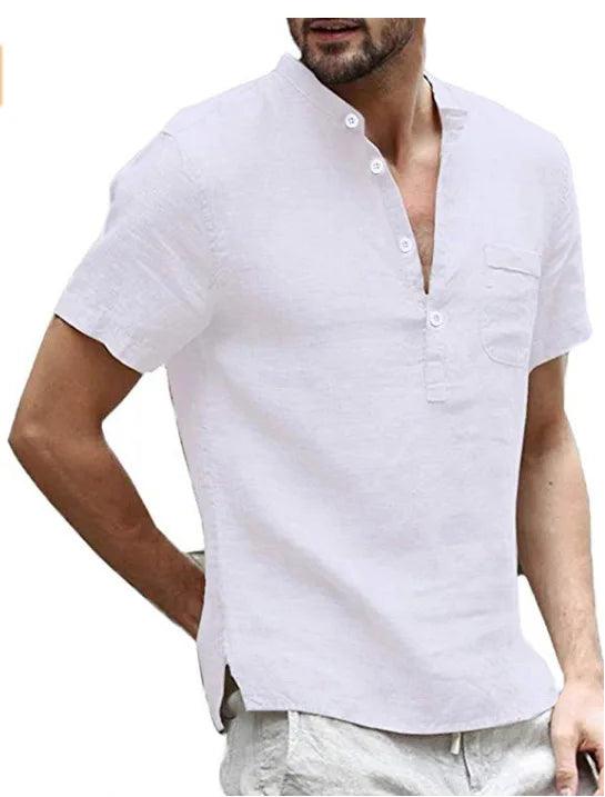 Aaron | Men's Linen V Neck Short Sleeve Henley Shirt