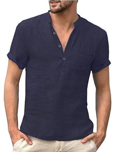 Aaron | Men's Linen V Neck Short Sleeve Henley Shirt