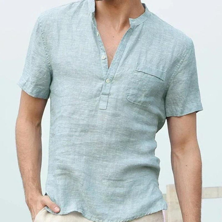 Aaron | Men's Linen V Neck Short Sleeve Henley Shirt