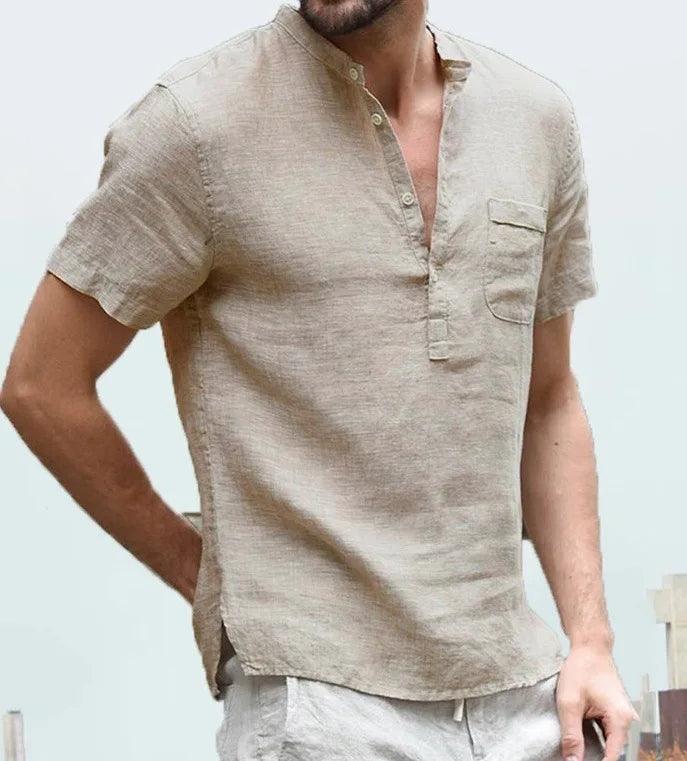 Aaron | Men's Linen V Neck Short Sleeve Henley Shirt