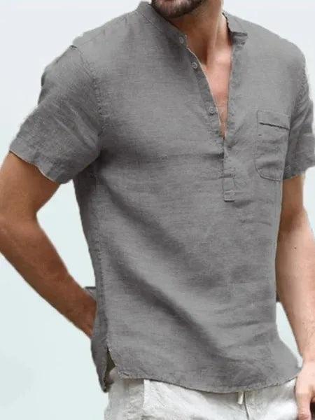 Aaron | Men's Linen V Neck Short Sleeve Henley Shirt