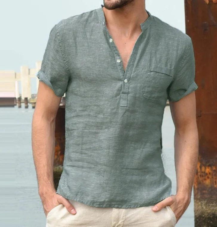 Aaron | Men's Linen V Neck Short Sleeve Henley Shirt