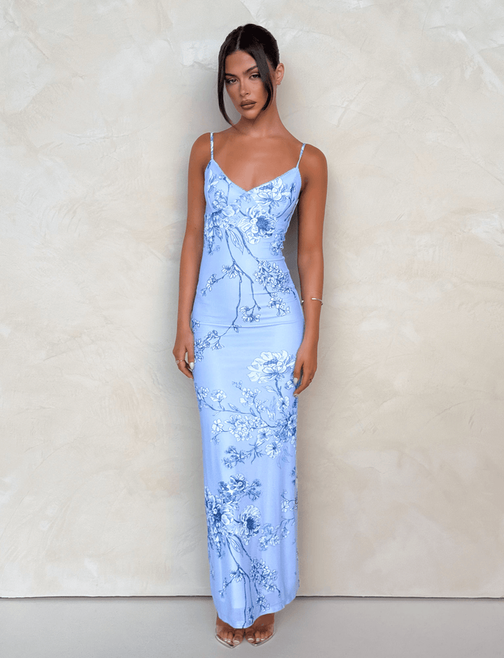 Women's Wedding Guest Floral V Neck Maxi Dress